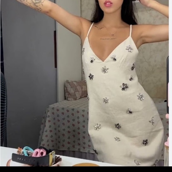 Zara linen crystal mini dress size medium - Picture 1 of 5